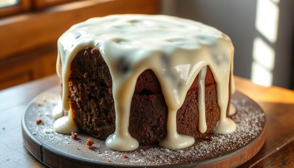 A moist, richly textured coca-cola cake, frosted with a glossy, buttery boiled icing. The cake sits atop a wooden table, bathed in warm, natural lighting that casts a soft glow across its surface. The icing cascades elegantly down the sides, revealing the deep brown hues of the cake beneath. Delicate crumbs and a light dusting of cocoa powder add a rustic, homemade touch. The overall scene evokes a sense of comforting indulgence, perfect for a cozy afternoon treat or a special occasion dessert. A moist, richly textured coca-cola cake, frosted with a glossy, buttery boiled icing. The cake sits atop a wooden table, bathed in warm, natural lighting that casts a soft glow across its surface. The icing cascades elegantly down the sides, revealing the deep brown hues of the cake beneath. Delicate crumbs and a light dusting of cocoa powder add a rustic, homemade touch. The overall scene evokes a sense of comforting indulgence, perfect for a cozy afternoon treat or a special occasion dessert.
